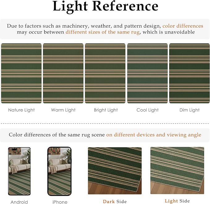 PureCozy Striped Easy Jute Rug 3x5 Green Entryway Carpet Washable Non Slip Office Door Mat Farmhouse Neutral Non Shedding Small Indoor Outdoor Rug for Bathroom Kitchen Bedroom Living Room
