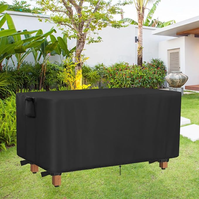 Outdoor Cover for Bench and Table, 44inch Waterproof Furniture Cover Rectangle for Tangkula Narrow Outdoor Dining Table, Patio Teak Bench Farmhouse, Black-44"L x 12" W x 17" H