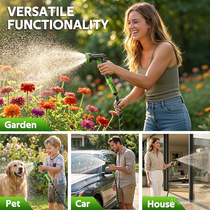 NON-EXPANDABLE Garden Hose 75 FT, Heavy Duty Steel Metal Flexible Water Hose with 10-Function Spray Nozzle, Durable Fabric Skin, No Kinks & Leak-Proof with Upgraded Handle