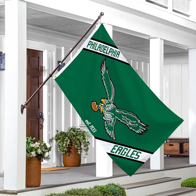 NFL Philadelphia Eagles Vintage Logo 3' x 5' Outdoor Durable Flag with Grommets, Outdoor Banner for Garden Patio Decoration, Indoor Wall Decor Flag for Room, Works with Flag Poles for Outside House