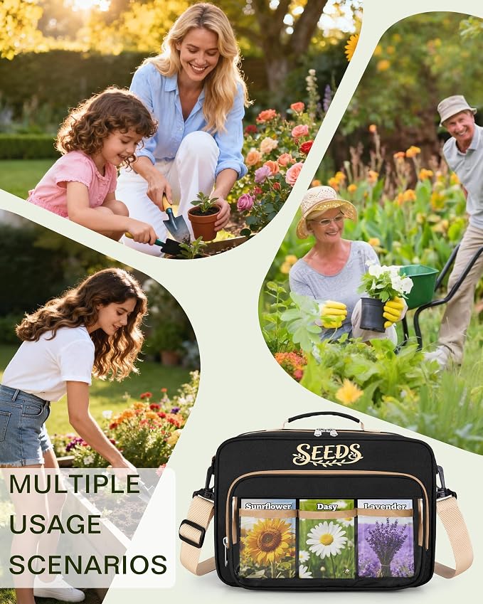 Seed Storage Organizer Binder with 20 Reusable Seed Envelopes | 30 Sheet Protectors Holds 120 Packets Envelopes, 1.5-Inch 3-Ring Binder, Handle & Adjustable Shoulder Strap,Ideal for Garden