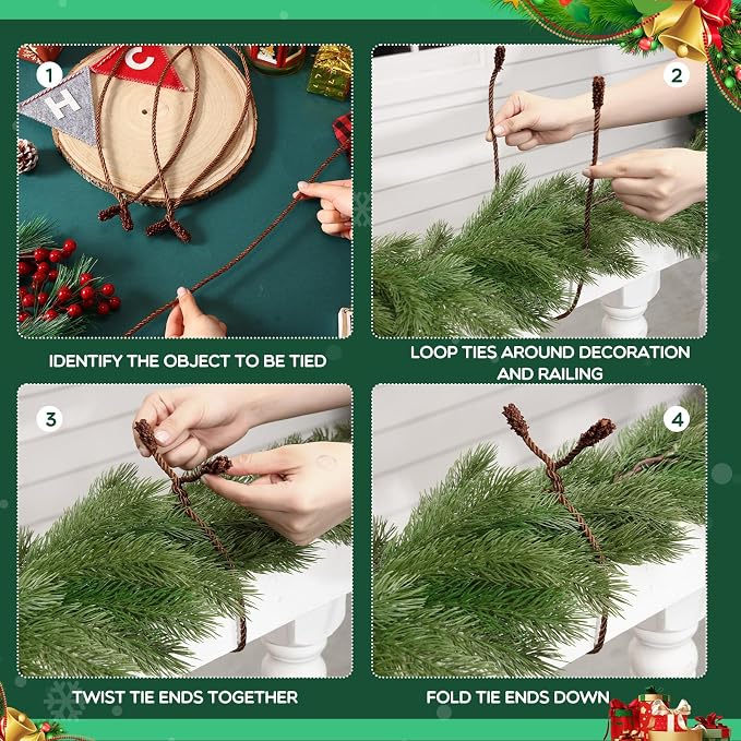 Zhengmy 16 Pcs 20 Inches Christmas Garland Ties Christmas Decorative Twist Ties for Banister Reusable and Flexible Twist for Xmas Home Decorations Holiday Craft Wrapping (Brown Green Beige)