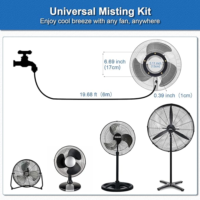 Fan Misting Kit. Fan Misters for Cooling Outdoor, Integrated Mister Ring for Outside with Water Valve, Misters for Outdoor Fan. Fit for Any Outdoor Fan. Durable, Seamless Fan Mister not Easy to Leak