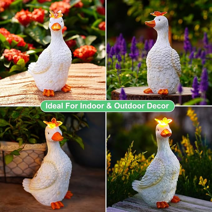 Garden Goose with Solar Butterfly Statue | Durable resin material for yard use, warm LED glow, unique gift for mom & garden lovers, housewarming decor