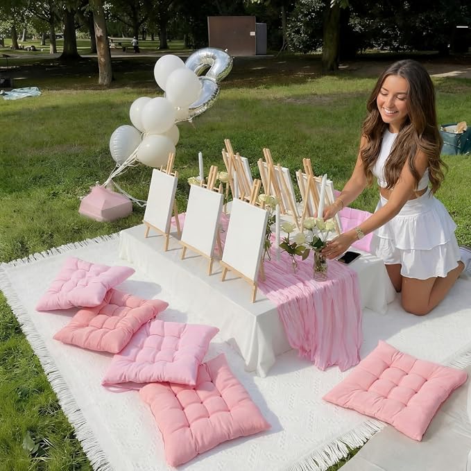 Extra Large Outdoor Picnic Blanket with Table Runner and Floor Pillow Cushion for Picnic Wedding Birthday Baby Shower Backyard Decor(71 x 102'',Pink,10 Pcs)