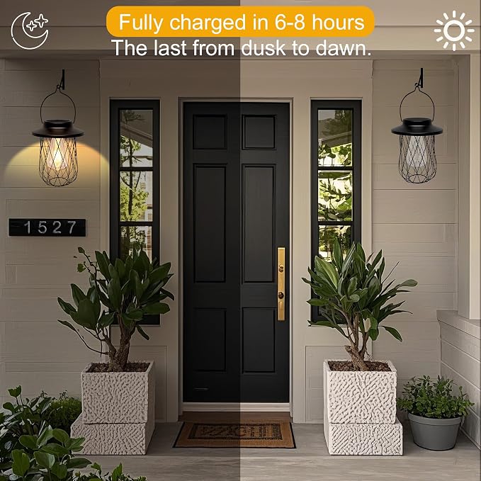 Livinlarge Solar Lanterns Outdoor Waterproof,2 Pack Solar Lantern for Outside Hanging Patio Porch Garden Yard Decor,High Brightness LED Solar Powered Lighting,Gardening Lovers Mom Gifts