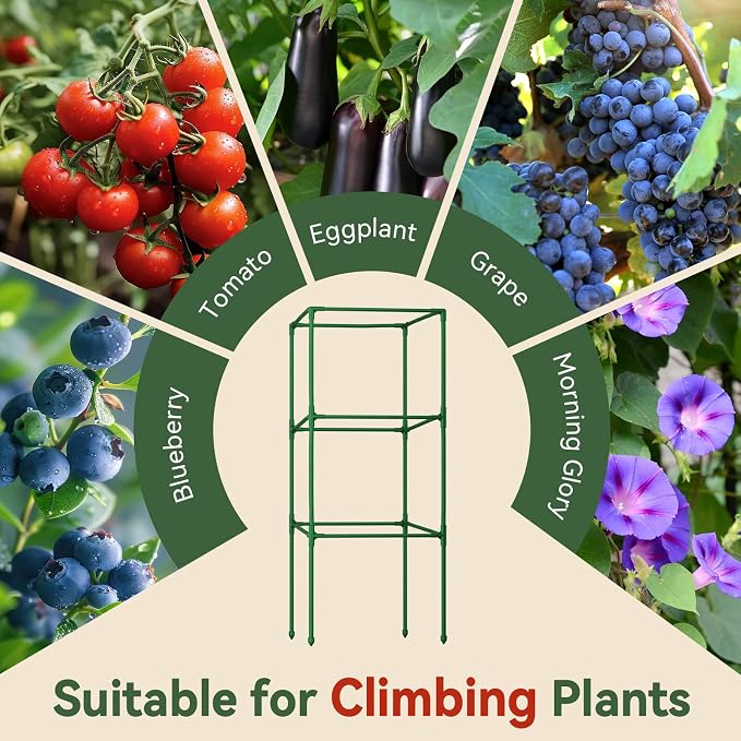 Halatool 2 Pack 60 Inches Square Tomato Cages for Garden, Heavy Duty Adjustable Metal Tomato Trellis for Climbing Plants – Green Plant Support Stakes for Vegetables Flowers Fruits & Raised Bed Outdoor