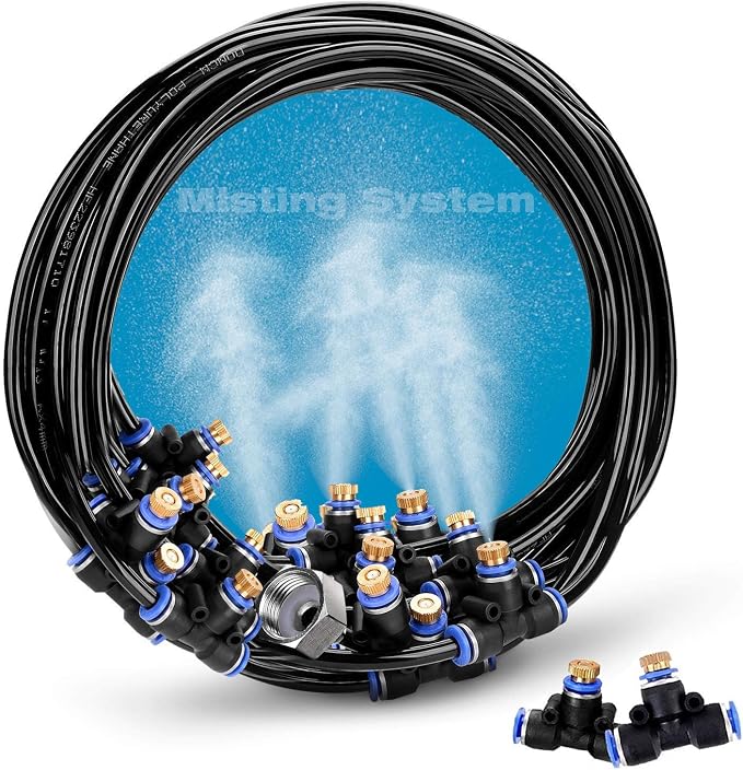 H&G lifestyles Patio Mister, Outddor Misters for Outside Patio,Water Misters for Cooling,59FT Misting System for Green House,20 Brass Mister Nozzles,Fits 3/4" GHT Garden Hose,for Backyard Trampoline