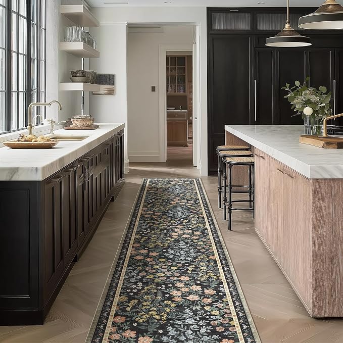Washable Kitchen Rug Runners for Hallways: 2'x10' Entryway Rug with Non Slip Backing Low Pile Soft Indoor Long Floor Carpet Runners for Living Room Hallways Kitchen Bathroom Bedroom