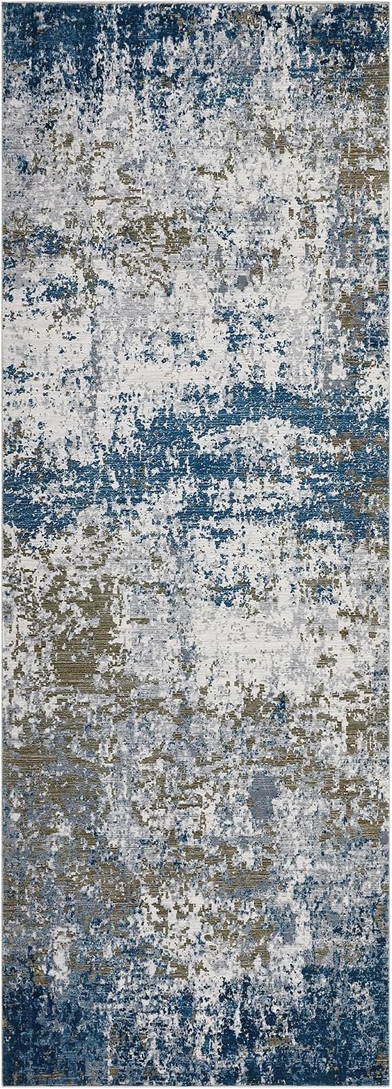 ROYHOME Modern Abstract 2x10 Runner Rug Non Slip, Navy | Non Shedding Rug Low Pile Stain Resistant for Bedroom Hallway Kitchen