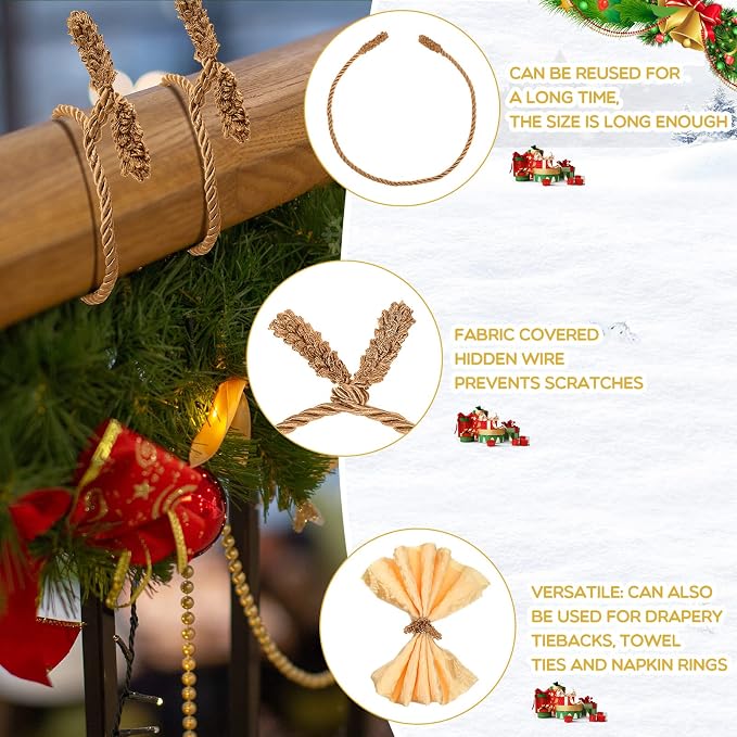 Zhengmy 50 Pcs 20 Inches Christmas Garland Ties Christmas Decorative Twist Ties for Banister Reusable and Flexible Twist for Xmas Home Decorations Holiday Craft Wrapping (Gold)