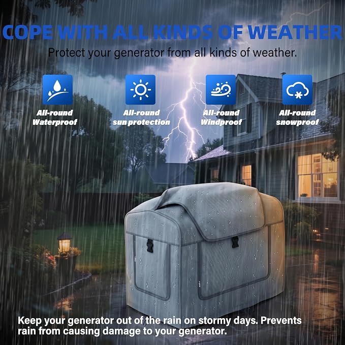 Portable Generator Cover,21.7 Lx 13.8Wx17.4H inches,Generator cover running, Can Be Rolled Up and Opened All Around.fits various scenarios, Gray.