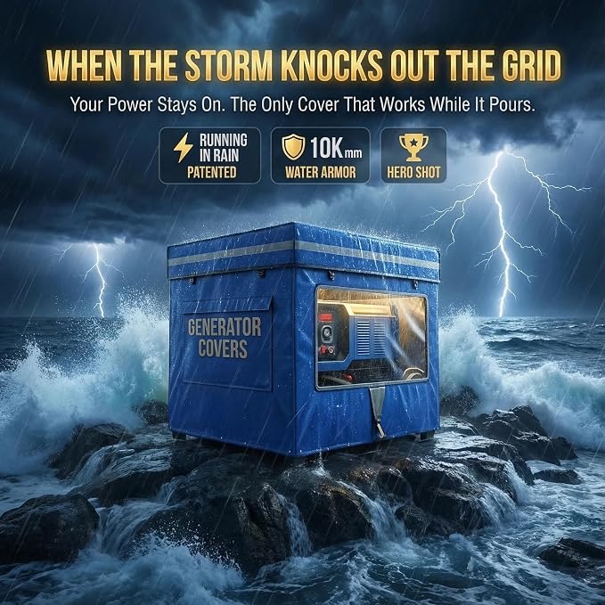 Generator Covers, Generator Covers While Running, 32X24X24 inches, Top Can be Opened, With Tool Bag and Visual Operation Window, Suitable for 3000W-12000W Frame Generator, Blue