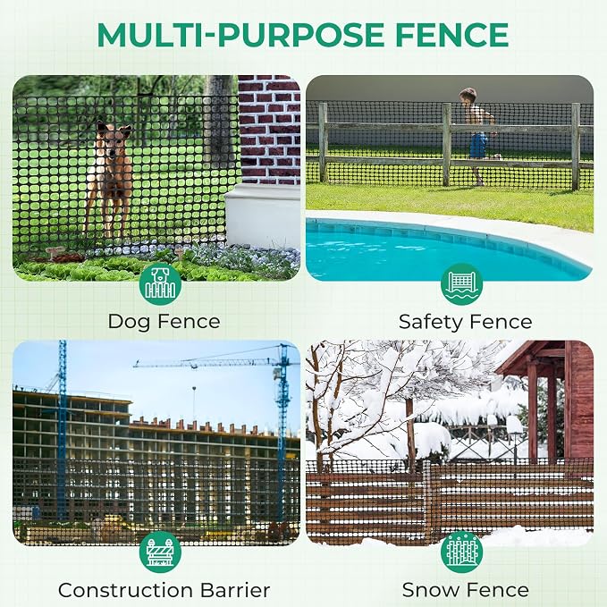 Ohuhu Plastic Garden Fence Safety Fence, 4'x100'/10.7LB Reusable Netting Plastic Mesh Fence Roll, Temporary Fencing for Animal Barrier Construction Snow Fence Poultry Rabbits Chicken Dogs Deer