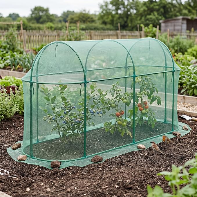 Aoodor 10 x 3 x 5 Ft Plant Protection Grow Tent Arched Roof Crop Cage with Side Netting Zippered Door for Protect Plants, Herbs, Fruits, Green