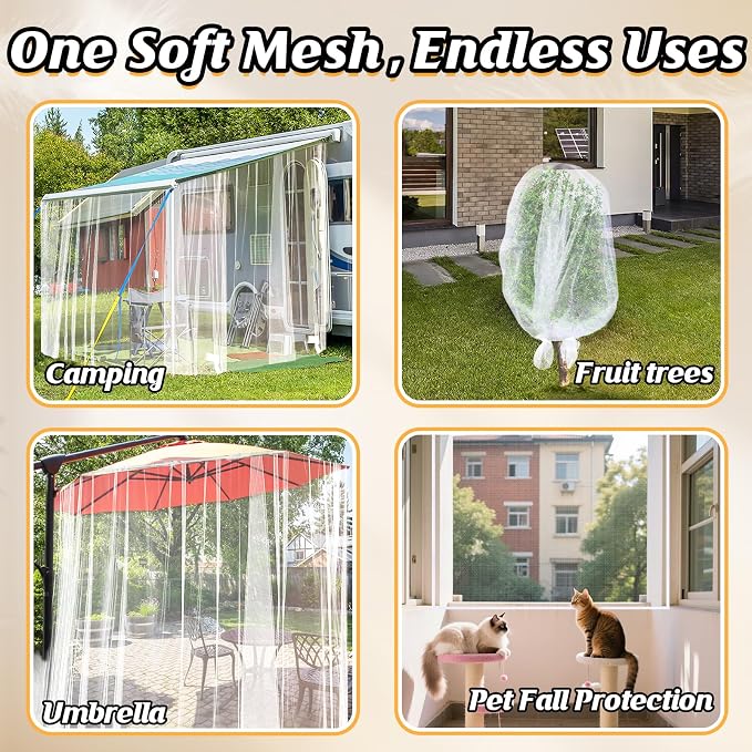 ANPHSIN 40x10ft Ultra fine Mosquito Net for Patio - Mesh Netting Screen for Outdoor Garden Porch Balcony, Protects Skin & Plants from Bugs, Birds, White