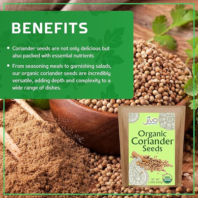 Jiva Organics Organic Coriander Seeds Whole 1.25 Pound Bulk Bag - Non-GMO