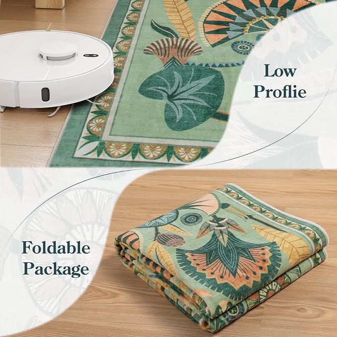 Zealude Floral Kitchen Rugs, 2.5X8 Green Runner Rug for Hallway, Non Slip Rugs for Entryway, Washable Carpet Runner with Rubber Backing, Vintage Rug for Bathroom Bedroom Indoor