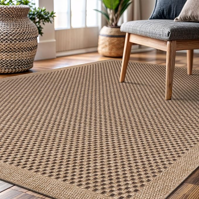 CAMILSON Easy Jute Rug 5x7, Indoor Outdoor Natural Color Fiber Area Rugs for Living Room Patio and Kitchen Rug, Sisal Boho Woven Design, Easy-Cleaning, Washable Outside Carpet Alfombras para(5 x 7)