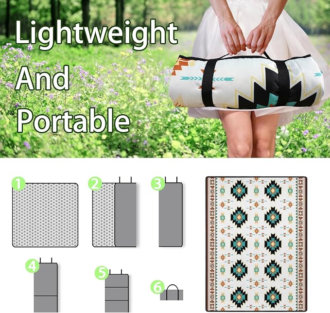 Boho Picnic Blankets Waterproof Foldable, 60’‘x80'' Portable Dual Layers Outdoor Travel Camping Picnic Backpacking Hiking Beach Blanket Mat for Grass Padded Lawn Park Beach ,Picnic Accessories