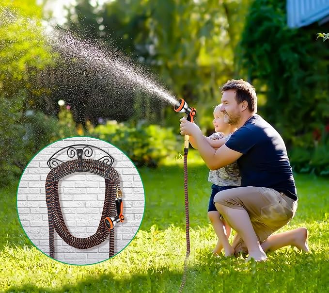 TomCare Garden Hose Holder Heavy Duty Water Hose Holder Holds 150 FT Hoses Solid Metal Hoses Hanger Wall Mount Decorative Durable Garden Hoses Storage Hose Reel Hose Organizer for Outside Yard, Black