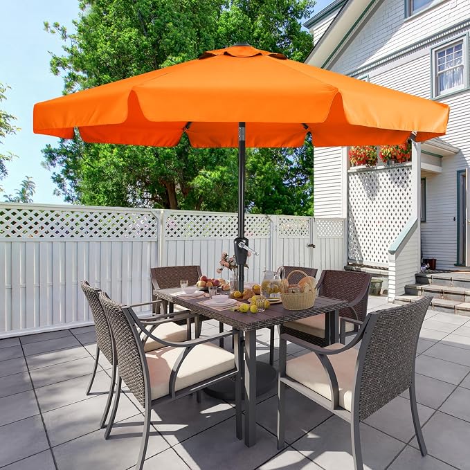 MASTERCANOPY 9ft Patio Umbrella with Valance, Crank and Tilt – 8 Ribs Outdoor Market Umbrella, UV/Fade Resistant, Waterproof Canopy with Wind Vent for Garden, Deck, Backyard, Pool (Orange)