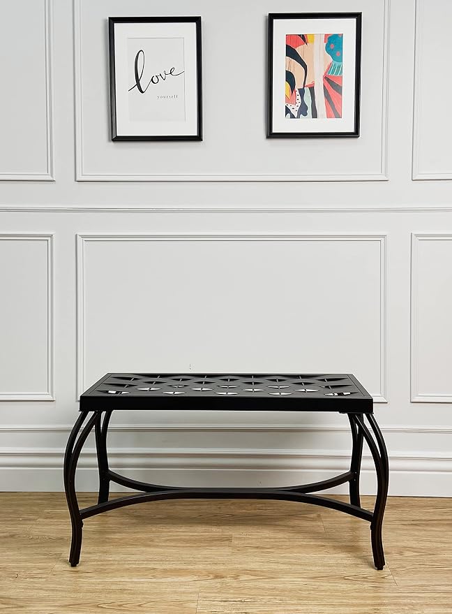 Mango Steam Free Standing Patio Garden Weave Bench, Metal Charcoal Black