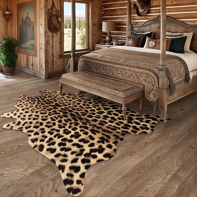 Premium Leopard Print Rug, Faux Cheetah Rugs, Non-Slip 6.2 x 5.2 Ft | Machine Washable Animal Print Hide Leopard Skin Area Rug for Bedroom Living Room Home Decor