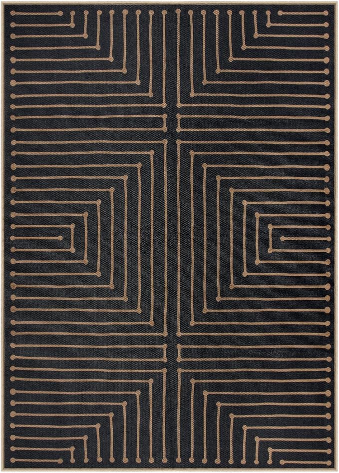 Lahome Neutral Outdoor Rug 5x7, Black and White Rug for Living Dining Room | Farmhouse Rhombus Non Slip Non Shedding Indoor Outdoor Carpet for Patio Deck Classroom