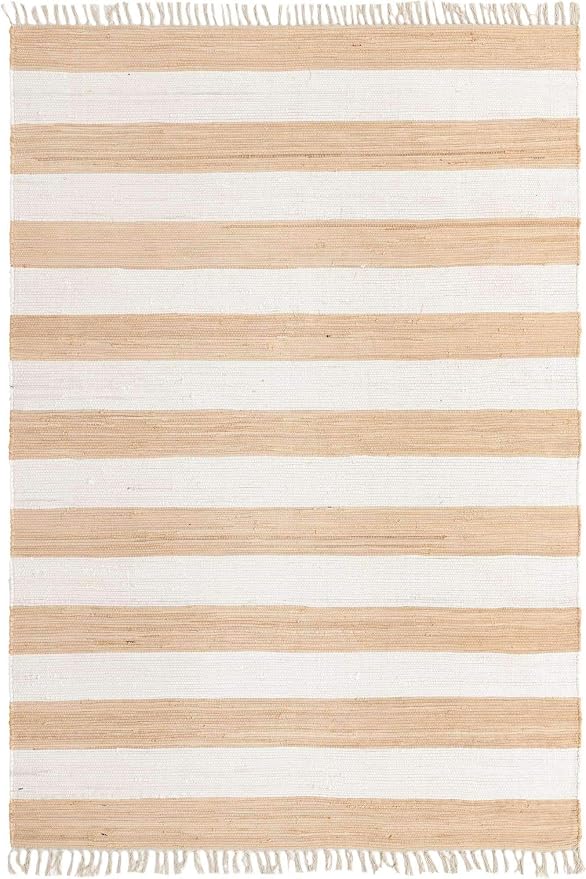 Unique Loom Chindi Rag Collection Area Rug - Striped (7' 1" x 10' Rectangle, Beige/ Ivory)