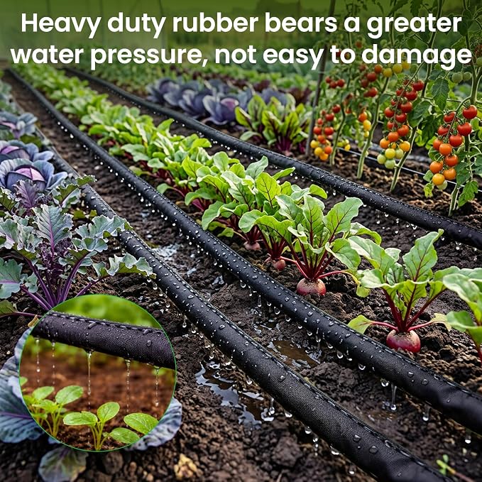 MIXC 2026 Thickened Flat Soaker Hose 50Ft with Copper Joint, Saving 80% Water, Aluminum Seal, 1mm Hose, 360°Swival Handle, Hole Pressure Relief Gasket, Drip Kit for Vegetable Garden, Lawn, Flower Bed