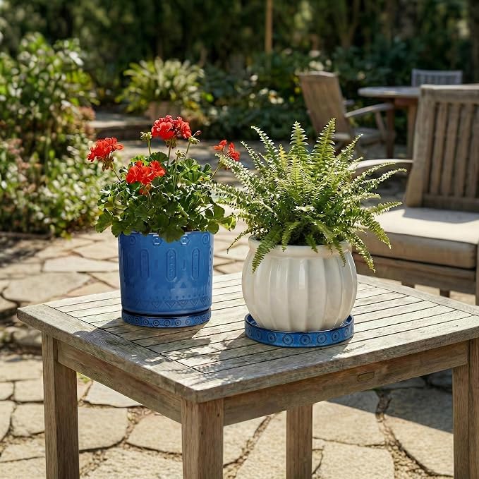 Eightpot Plant Water Catcher Tray 7.5 Inch, 2 Pack Ceramic Plant Saucer for Indoor Outdoor, Round Plant Plates to Catch Water, Modern Plants Drainage Tray, Decorative Plants Dish, Blue