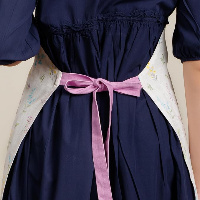 Maison d' Hermine Aprons for women with Pocket 100% Cotton (27.50"x31.50") | Adjustable Neck Strap & long ties Apron Men Chef Wedding Cooking Gardening Server Maid
