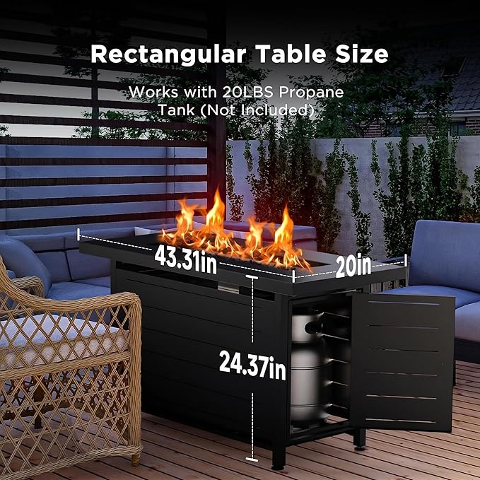 Ciays 42-Inch Propane Fire Pit – 60,000 BTU Steel Gas Fire Pit Table for Outside, Steel Lid & Lava Rock, 2 in 1 Fire Table, Adds Warmth to Gatherings & Parties on Patio, Deck, Garden & Backyard, Black