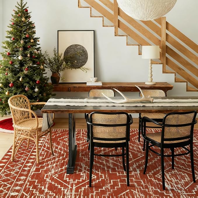 Wonnitar Moroccan 5x7 Area Rugs, Large Soft Rug for Dining Room, Washable Bohemian Tribal Living Room Bedroom Rug, Geometric Non-Shedding Indoor Carpet for Closet Nursery Entry (Brown,5'x7')