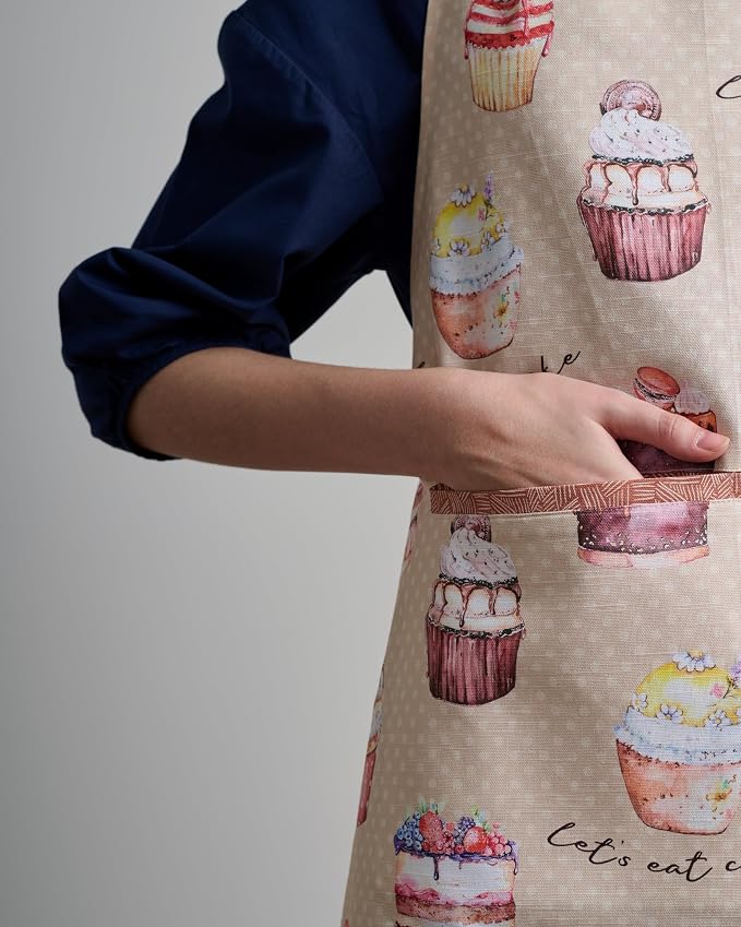 Maison d' Hermine Aprons for women with Pocket 100% Cotton (27.50"x31.50") | Adjustable Neck Strap & long ties Apron Men Chef Wedding Cooking Gardening Server Maid