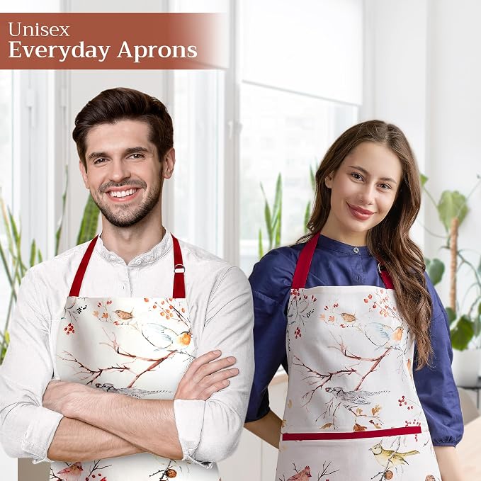 Maison d' Hermine Aprons for women with Pocket 100% Cotton (27.50"x31.50") | Adjustable Neck Strap & long ties Apron Men Chef Wedding Cooking Gardening Server Maid