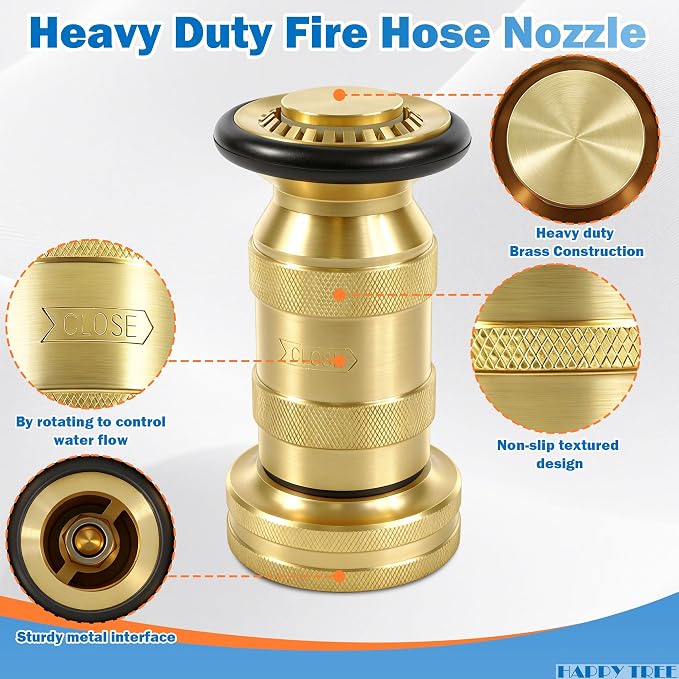 Happy Tree 1-1/2" NST/NH Fire Hose Nozzle 100 psi 85 gpm Brass Fire Equipment Heavy Duty Industrial Jet Fog Spray Nozzle Slim Neck