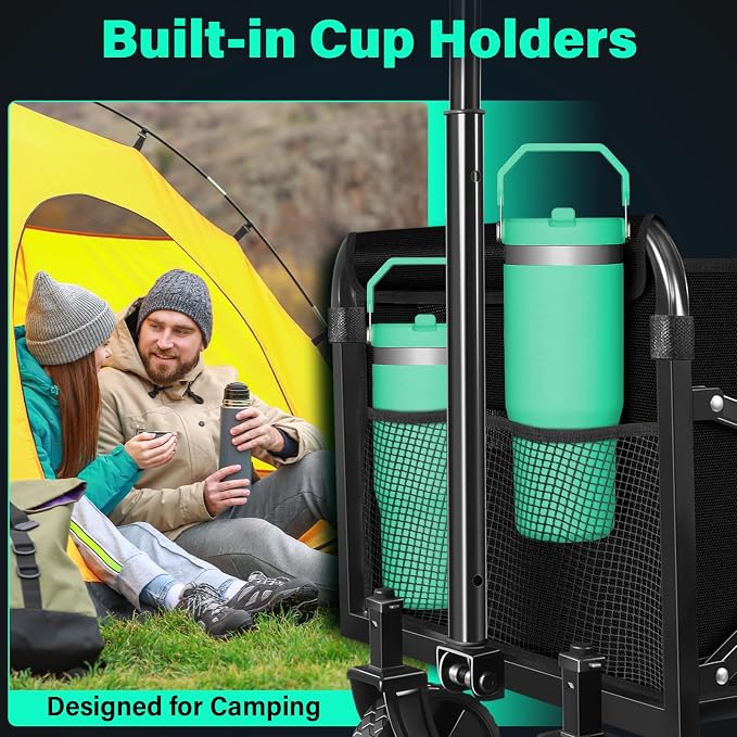Collapsible Wagon Cart with Wheels Foldable, 360 Lbs Heavy Duty Folding Utility Wagon - Portable All Terrain Grocery Cart for Groceries/Shopping/Outdoor/Camping/Fishing/Sports