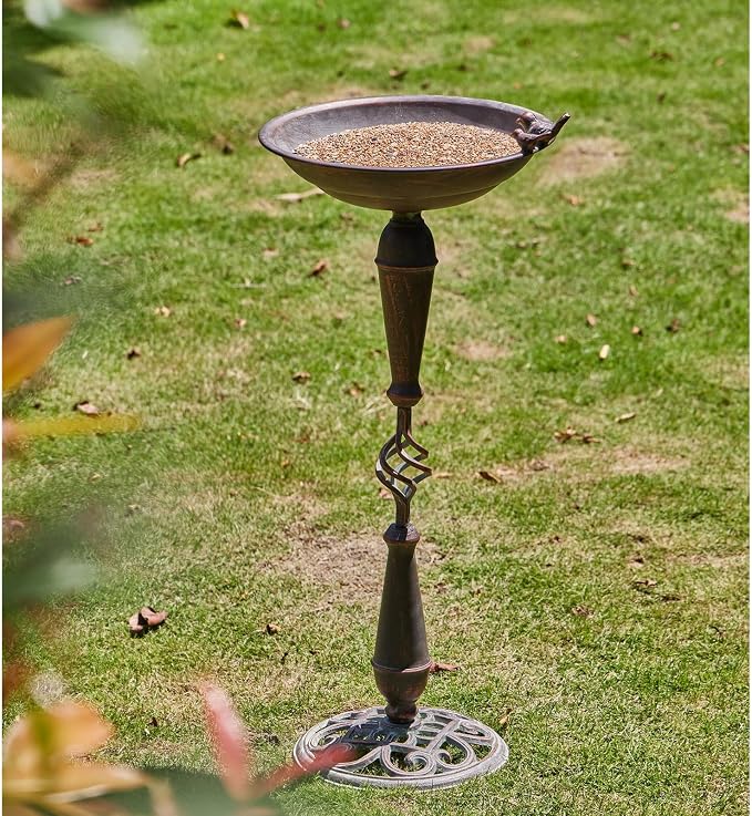 Cast Iron Pedestal Bird Bath,Metal Bird Bath for Outdoor,Vintage Birdbath | 27.5”H Outdoor Bird Bath,Standing Bird Bath for Garden Patio Lawn Decor