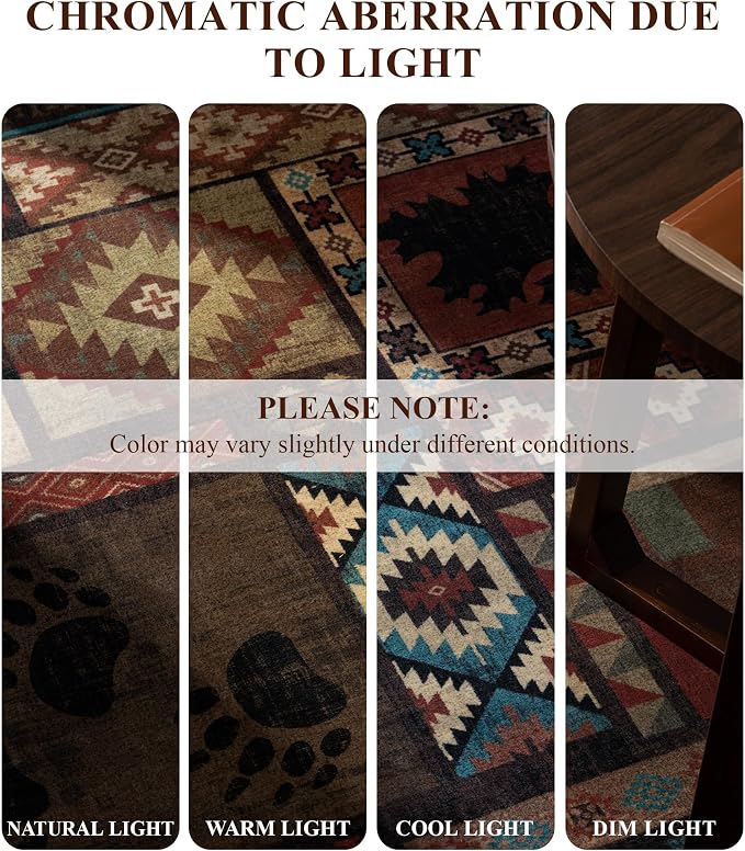 Rustic Cabin Runner Rug 2x8 Indoor Door Mat - Bear Non-Slip Entryway Runner Rug, Low Pile Tribal Print for Kitchen, Bedroom