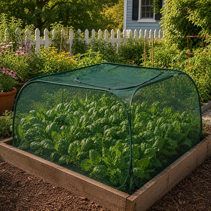 Collapsible Pop-Up Mesh Garden Cover(47''x47''x47''for Square Raised Beds-30% Sunblock,Protective Netting Cage for Vegetables, Fruits & Flowers, Keep Birds and Small Animals Out
