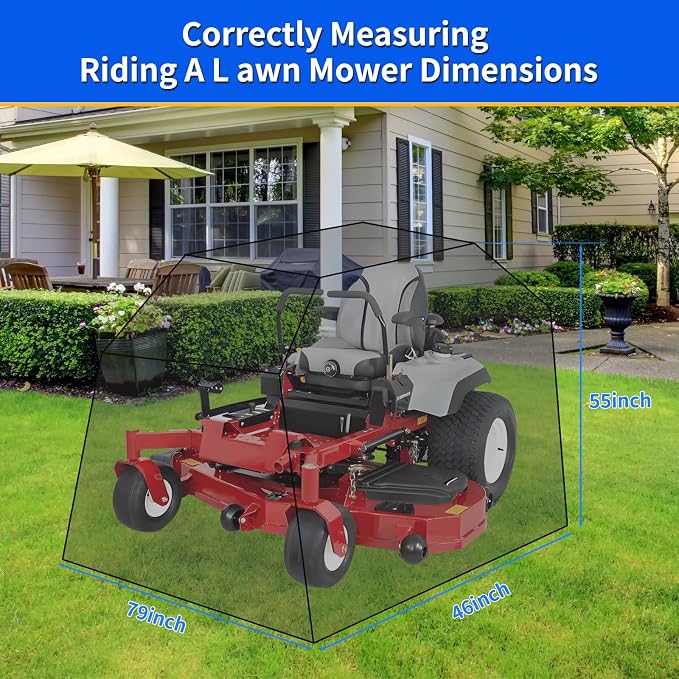 Zero-Turn Mower Cover, Heavy Duty 600D Oxford Lawn Mower Covers, Waterproof Universal Fit Tractor Cover with Drawstring & Storage Bag, UV, Dust, Wind for Outdoor Garden Storage,79×55×46 in