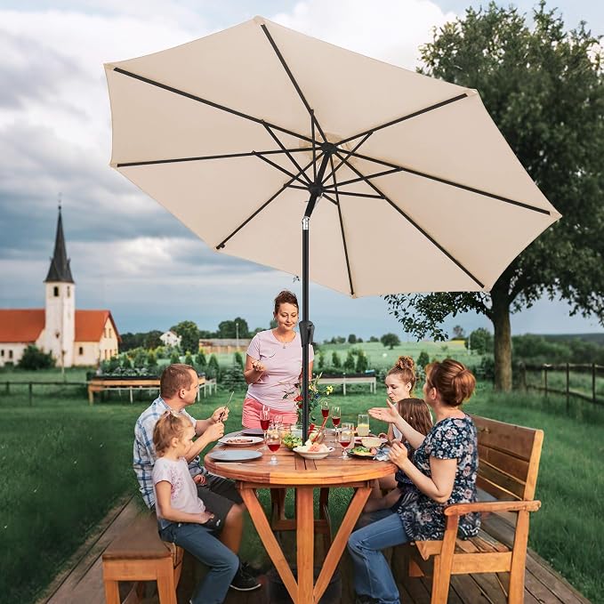 FLAME&SHADE 10 ft Outdoor Market Patio Table Umbrella with Fiberglass Rib Tips and Tilt, Beige