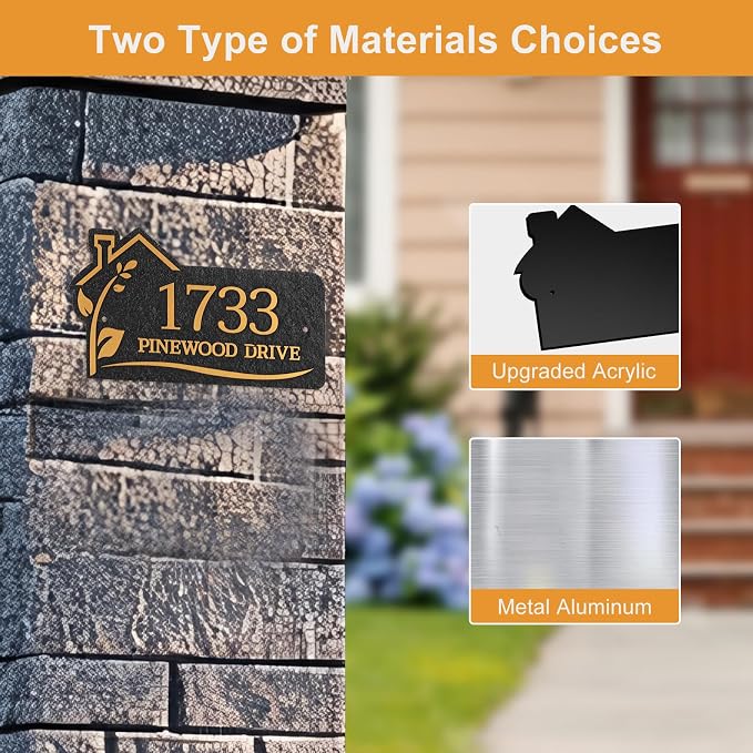 Personalized Address Plaque,Custom Address Sign for House,Home,Street, Yard, Garden,Apartment,Hotel,Office,Driveway Outside House Number Sign,STYLE 3