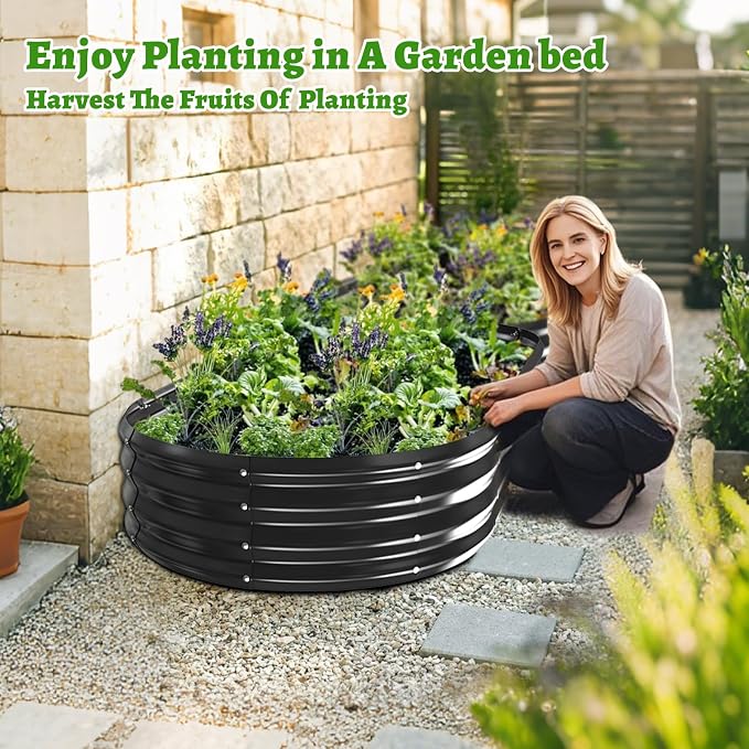TBMLC Oval Galvanized Planter Box, Metal Raised Garden Bed - 0.8MM Thick- Ideal for Outdoor Gardening and Planting of Vegetables Flowers Fruits Succulent Plants and Others (Black, 6X3X1 FT)