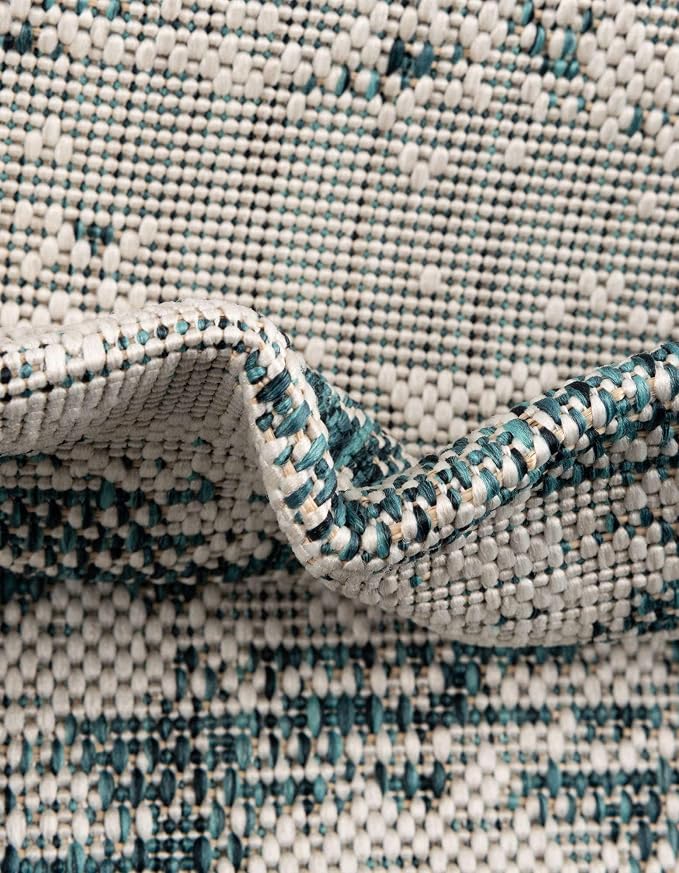 Unique Loom Outdoor Modern Collection Area Rug - Cartago (2' x 6' 1" Runner, Teal/ Ivory)