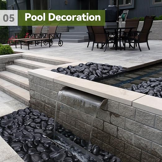Pulovin 40 lbs Black Stones for Plants Indoor, 3-4 Inch Decorative River Rocks for Plants, Flower Pots, Vase, Polished Garden Stones for Outdoor Landscaping, Walkways, Yard