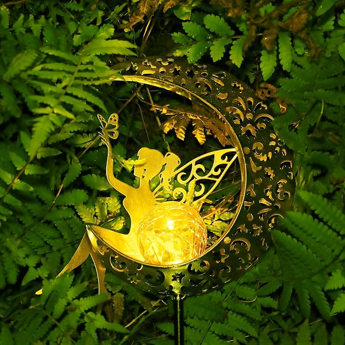 ZKLiLi Solar Lights Garden Decorations,Moon Fairy Light,Solar Statues Outdoor Decor,Warm LED Light for Pathway Lawn Patio Courtyard Gifts for Mom Grandma Women