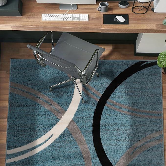 Rugshop Wavy Circles Modern Fade-Resistant Area Rug Blue 3'3" x 5' | Rectangular, Size 3'3" x 5', Living Room, Bedroom, Dining Room, Home Office, Kitchen, Entryway, Hallway, Nursery, Kids Room